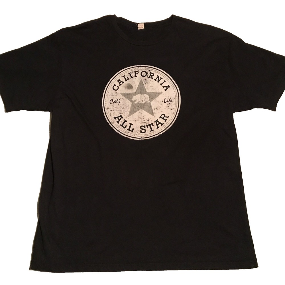 California All Star T-shirt Black Size 2XL Distressed Style Logo